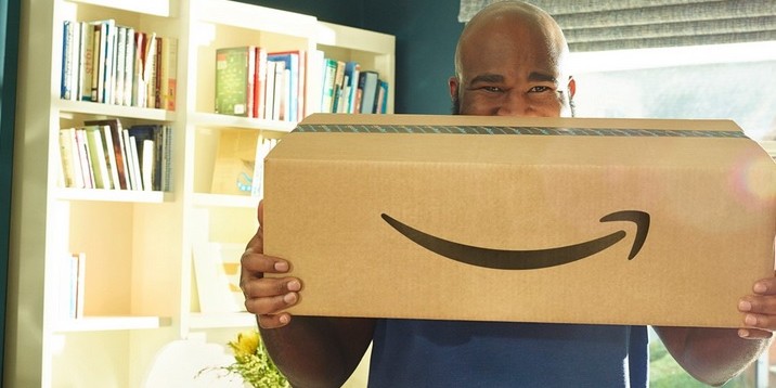 happy amazon customer receives amazon box delivery